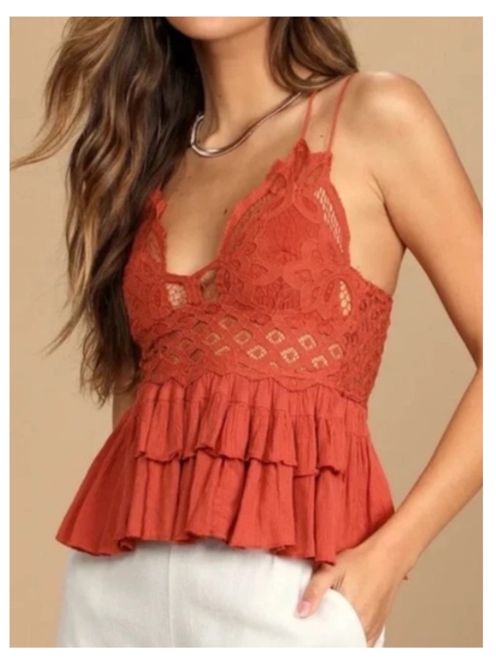 NWT FREE PEOPLE Adella Cami in Rust SMALL